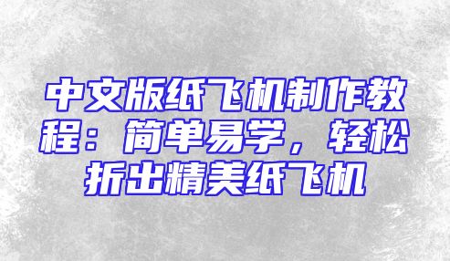 中文版纸飞机制作教程：简单易学，轻松折出精美纸飞机
