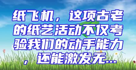 纸飞机，这项古老的纸艺活动不仅考验我们的动手能力，还能激发无...