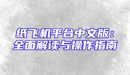 纸飞机平台中文版：全面解读与操作指南