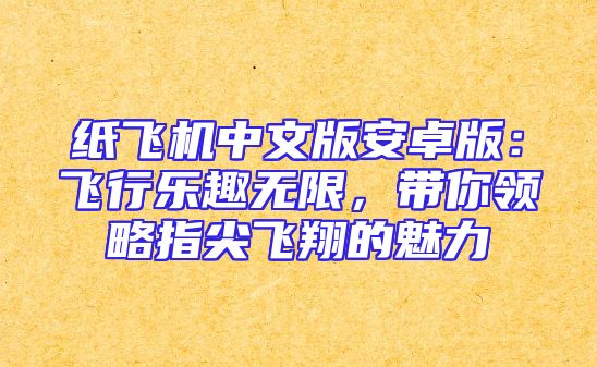 纸飞机中文版安卓版：飞行乐趣无限，带你领略指尖飞翔的魅力